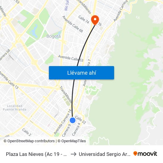 Plaza Las Nieves (Ac 19 - Kr 9) (A) to Universidad Sergio Arboleda map