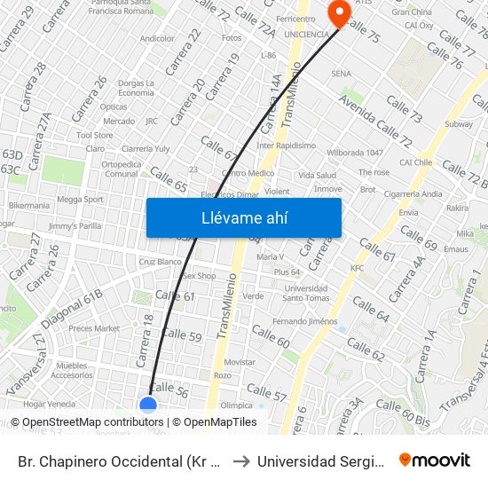 Br. Chapinero Occidental  (Kr 17 - Cl 54a) (A) to Universidad Sergio Arboleda map