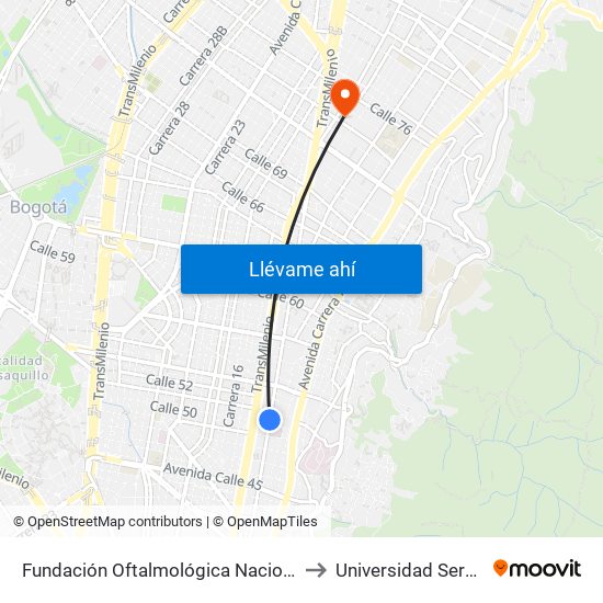 Fundación Oftalmológica Nacional (Ak 13 - Cl 50) (A) to Universidad Sergio Arboleda map