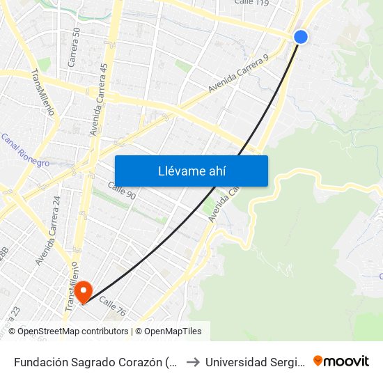 Fundación Sagrado Corazón (Ak 7 - Cl 116) (A) to Universidad Sergio Arboleda map