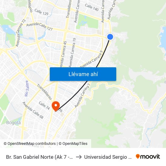 Br. San Gabriel Norte (Ak 7 - Cl 127) (A) to Universidad Sergio Arboleda map