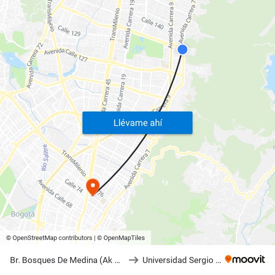 Br. Bosques De Medina (Ak 7 - Cl 132) (A) to Universidad Sergio Arboleda map