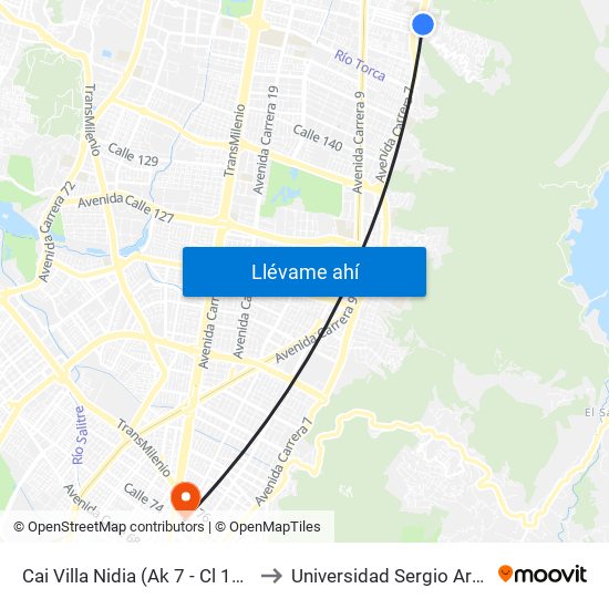 Cai Villa Nidia (Ak 7 - Cl 162a) (A) to Universidad Sergio Arboleda map
