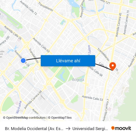 Br. Modelia Occidental (Av. Esperanza - Kr 81) to Universidad Sergio Arboleda map