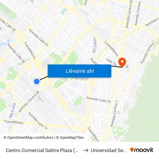 Centro Comercial Salitre Plaza (Av. La Esperanza - Kr 68b) to Universidad Sergio Arboleda map