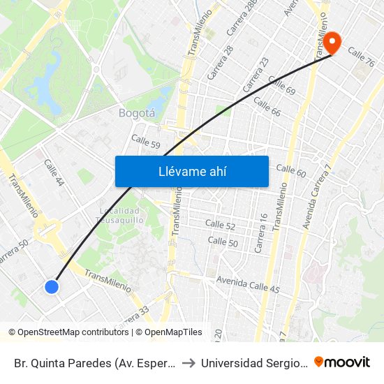 Br. Quinta Paredes (Av. Esperanza - Kr 44a) to Universidad Sergio Arboleda map