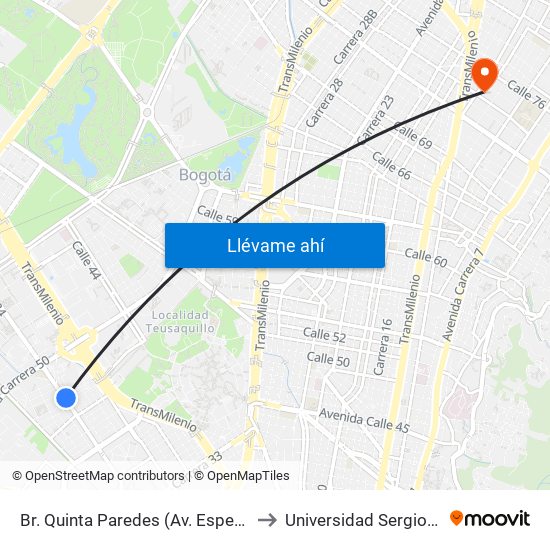 Br. Quinta Paredes (Av. Esperanza - Kr 45) to Universidad Sergio Arboleda map