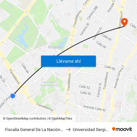 Fiscalía General De La Nación (Ak 50 - Ac 24) to Universidad Sergio Arboleda map