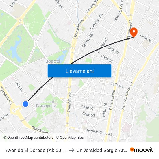 Avenida El Dorado (Ak 50 - Ac 26) to Universidad Sergio Arboleda map