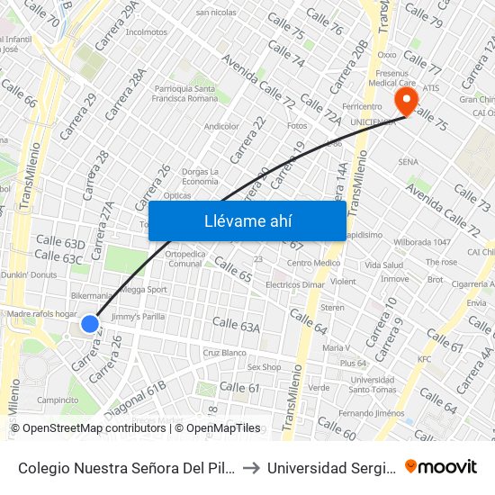 Colegio Nuestra Señora Del Pilar (Ac 63 - Kr 27) to Universidad Sergio Arboleda map