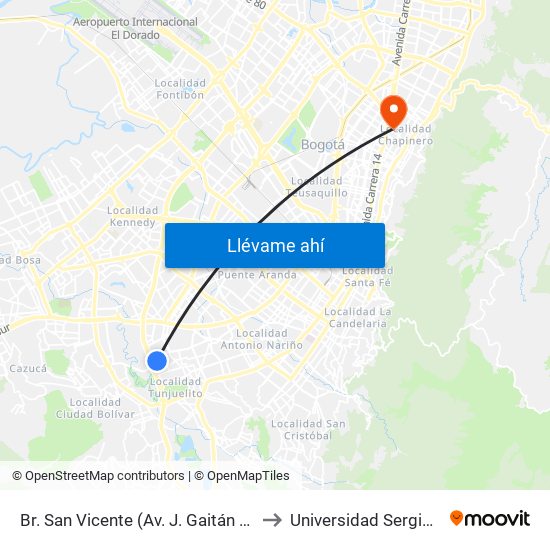 Br. San Vicente (Av. J. Gaitán C. - Cl 53b Sur) to Universidad Sergio Arboleda map
