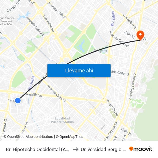 Br. Hipotecho Occidental (Ac 3 - Kr 70b) to Universidad Sergio Arboleda map