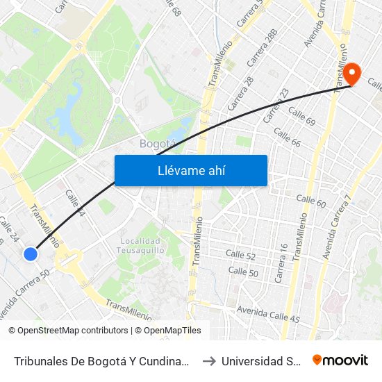 Tribunales De Bogotá Y Cundinamarca (Av. Esperanza - Kr 53) to Universidad Sergio Arboleda map
