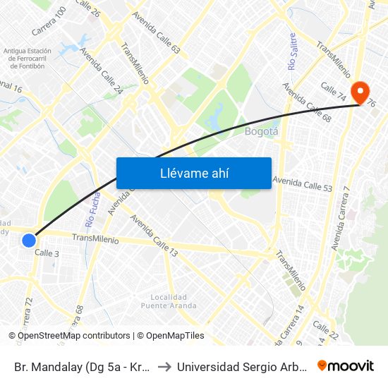 Br. Mandalay (Dg 5a - Kr 72a) to Universidad Sergio Arboleda map