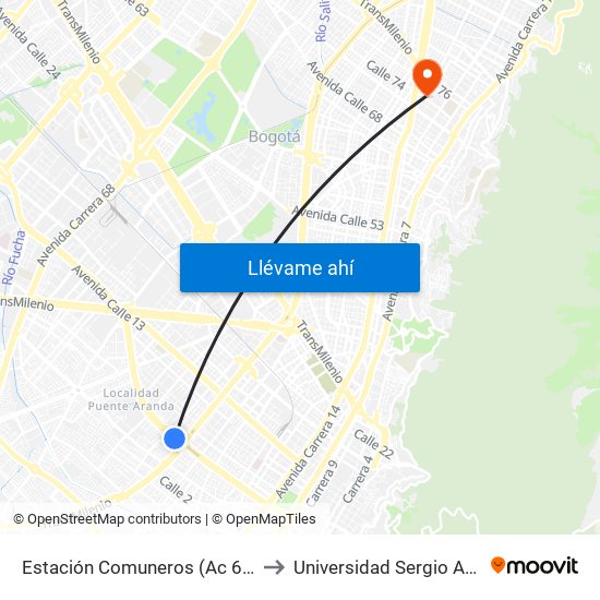 Estación Comuneros (Ac 6 - Ak 30) to Universidad Sergio Arboleda map