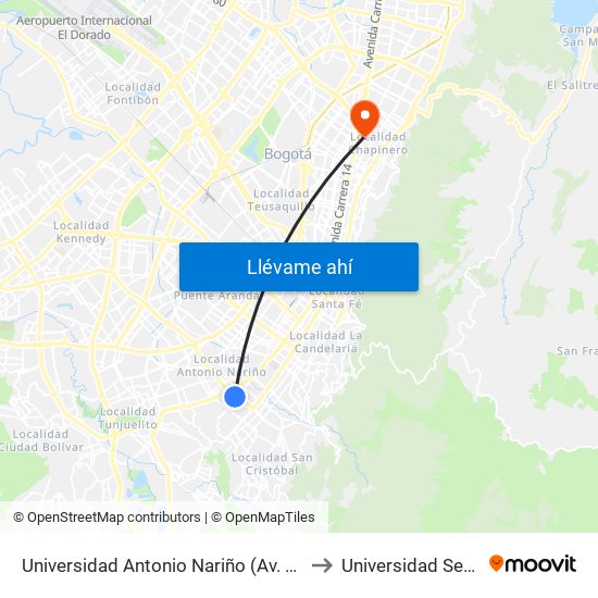 Universidad Antonio Nariño (Av. 1 De Mayo - Kr 13 Bis) (A) to Universidad Sergio Arboleda map