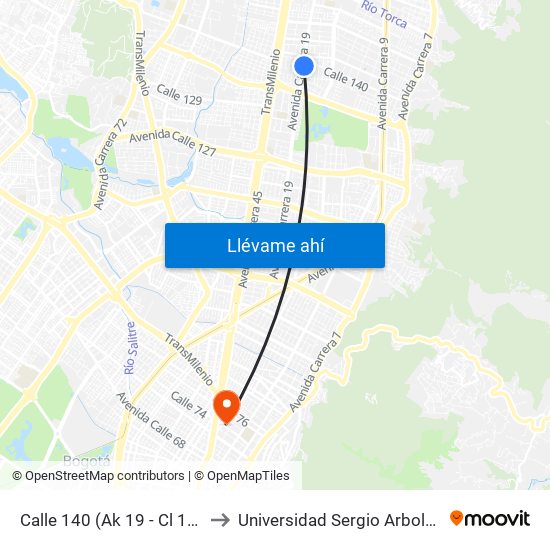 Calle 140 (Ak 19 - Cl 138) to Universidad Sergio Arboleda map