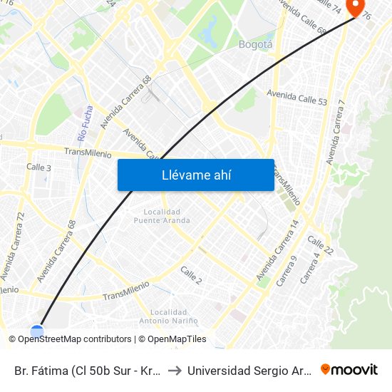 Br. Fátima (Cl 50b Sur - Kr 34) (A) to Universidad Sergio Arboleda map