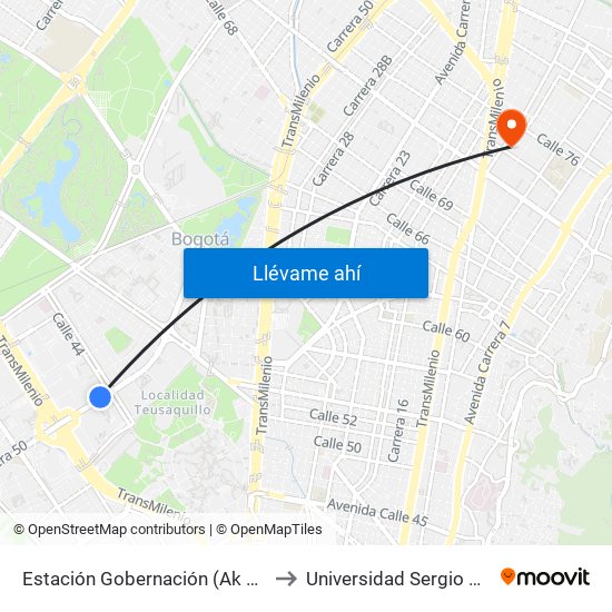 Estación Gobernación (Ak 50 - Ac 26) to Universidad Sergio Arboleda map
