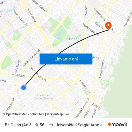Br. Galán (Ac 3 - Kr 56a) to Universidad Sergio Arboleda map