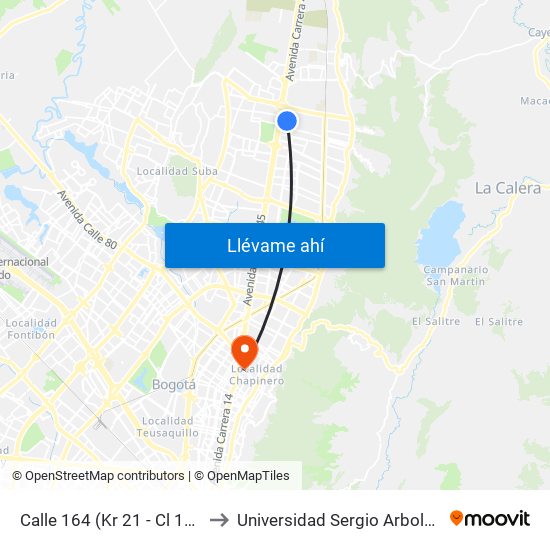 Calle 164 (Kr 21 - Cl 164) to Universidad Sergio Arboleda map