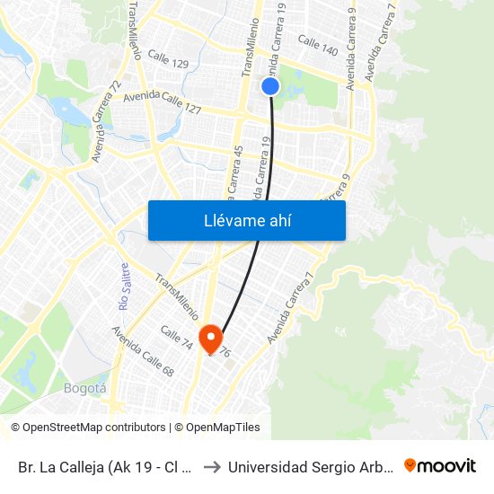 Br. La Calleja (Ak 19 - Cl 128b) to Universidad Sergio Arboleda map