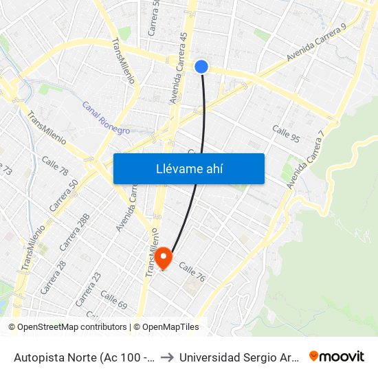 Autopista Norte (Ac 100 - Kr 21) to Universidad Sergio Arboleda map