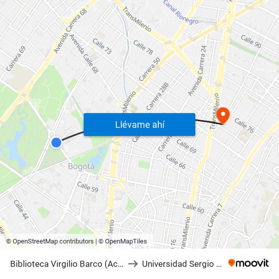 Biblioteca Virgilio Barco (Ac 63 - Ak 60) to Universidad Sergio Arboleda map