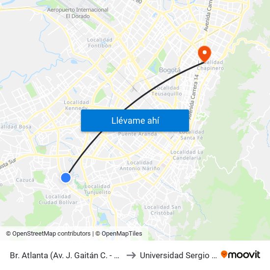 Br. Atlanta (Av. J. Gaitán C. - Av. V/Cio) (A) to Universidad Sergio Arboleda map