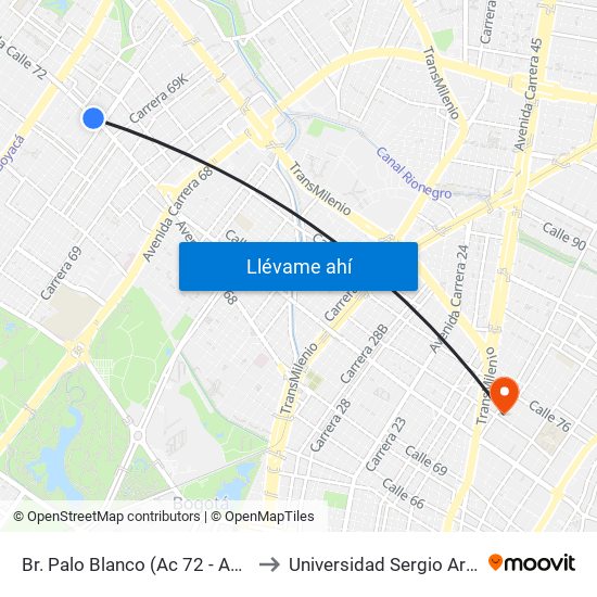 Br. Palo Blanco (Ac 72 - Ak 70) (A) to Universidad Sergio Arboleda map