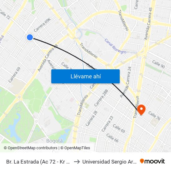 Br. La Estrada (Ac 72 - Kr 69k) (A) to Universidad Sergio Arboleda map