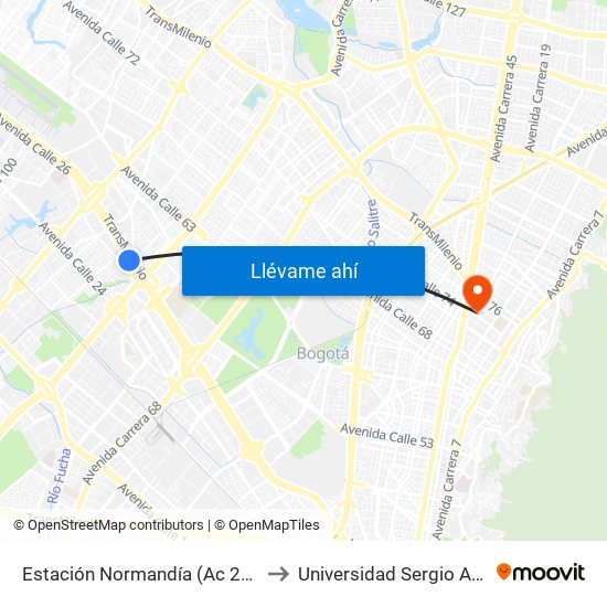 Estación Normandía (Ac 26 - Kr 74) to Universidad Sergio Arboleda map