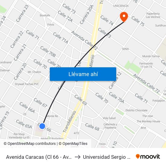 Avenida Caracas (Cl 66 - Av. Caracas) to Universidad Sergio Arboleda map