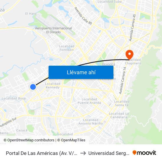 Portal De Las Américas (Av. V/cio - Av. C. De Cali) to Universidad Sergio Arboleda map