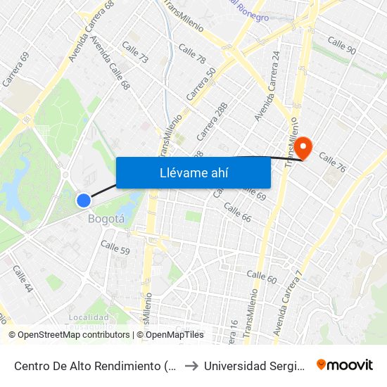 Centro De Alto Rendimiento (Ac 63 - Tv 59a) to Universidad Sergio Arboleda map