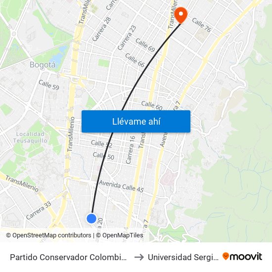 Partido Conservador Colombiano (Ak 24 - Cl 39) to Universidad Sergio Arboleda map