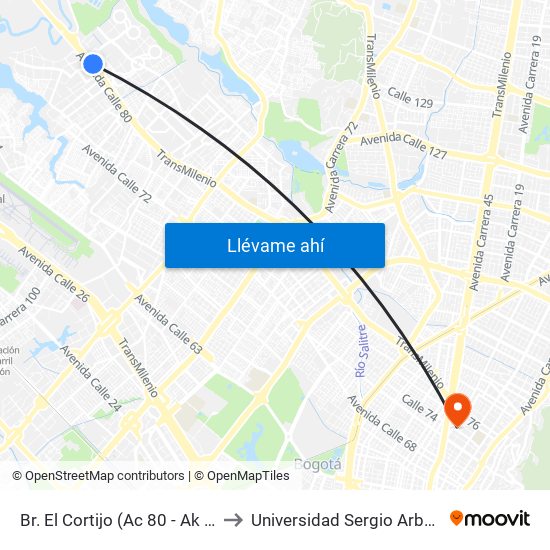 Br. El Cortijo (Ac 80 - Ak 114) to Universidad Sergio Arboleda map