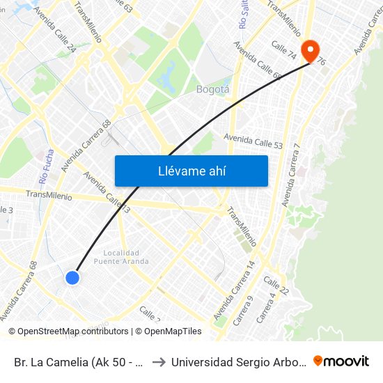 Br. La Camelia (Ak 50 - Cl 1) to Universidad Sergio Arboleda map