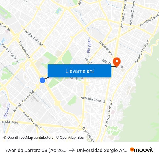 Avenida Carrera 68 (Ac 26 - Kr 68) to Universidad Sergio Arboleda map