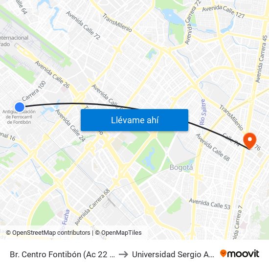 Br. Centro Fontibón (Ac 22 - Kr 97b) to Universidad Sergio Arboleda map