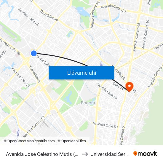 Avenida José Celestino Mutis (Av. C. De Cali - Ac 63) to Universidad Sergio Arboleda map