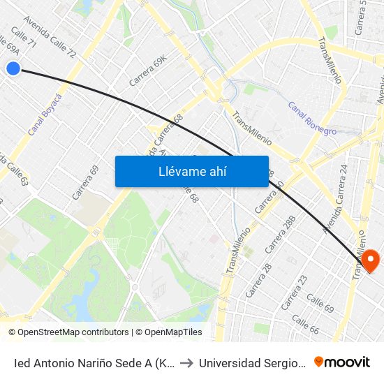 Ied Antonio Nariño Sede A (Kr 77a - Cl 68) to Universidad Sergio Arboleda map