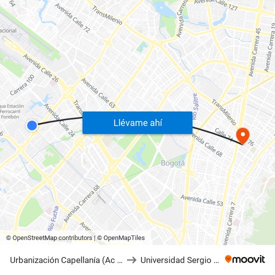 Urbanización Capellanía (Ac 22 - Kr 87c) to Universidad Sergio Arboleda map