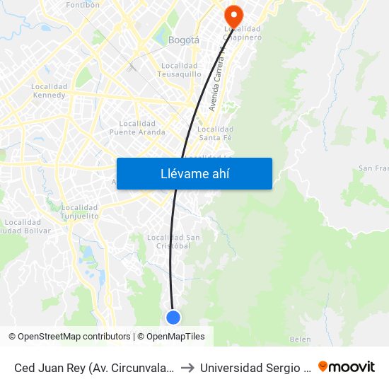 Ced Juan Rey (Av. Circunvalar - Cl 70 Sur) to Universidad Sergio Arboleda map