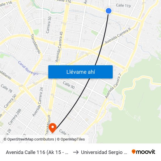 Avenida Calle 116 (Ak 15 - Ac 116) (A) to Universidad Sergio Arboleda map