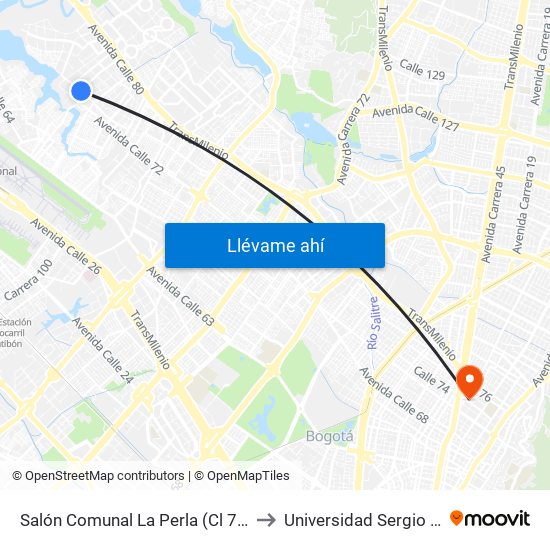 Salón Comunal La Perla (Cl 72f - Kr 111c) to Universidad Sergio Arboleda map
