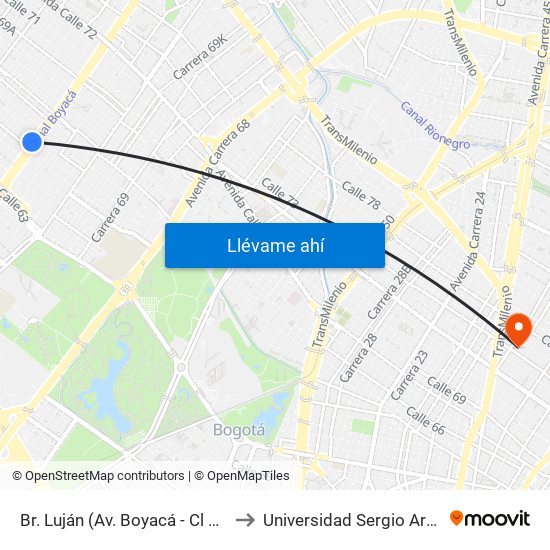 Br. Luján (Av. Boyacá - Cl 64h) (A) to Universidad Sergio Arboleda map