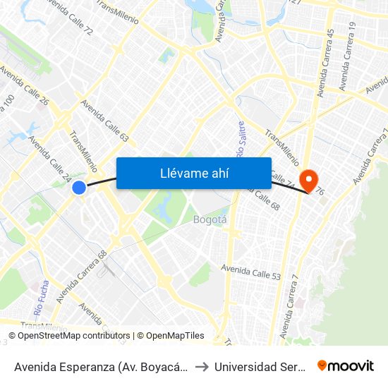 Avenida Esperanza (Av. Boyacá - Av. Esperanza) (A) to Universidad Sergio Arboleda map