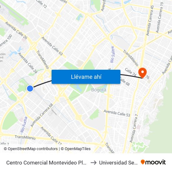 Centro Comercial Montevideo Plaza (Av. Boyacá - Cl 22) (A) to Universidad Sergio Arboleda map