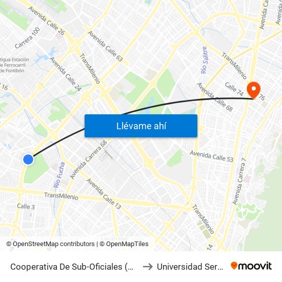 Cooperativa De Sub-Oficiales (Av. Boyacá - Cl 10) (A) to Universidad Sergio Arboleda map